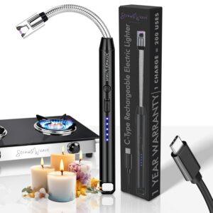 Electric Gas Lighter for Kitchen | Gas Stove | Candles | Rechargeable | Pooja & Kitchen | C-Type | 1 Year Warranty | Black Color