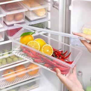 Fridge Storage Containers 1500 Ml (Pack Of 6), Fridge Organizer With Removable Drain Plate Tray Keeps Fruits, Vegetables, Meat, Fish Fresh Longer ,White.