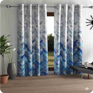2 Pieces Geometrical Panel Eyelet Polyester Door Curtains 7 Feet Grommet Curtains | Light-Filtering