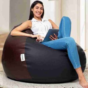 Amazon Brand – Solimo Premium Faux Leather Bean Bag | Highly Durable, Resistant to Wear and Tear | Capacity: Up to 6′ Height, 100 Kg, 2 XL | Black & Brown