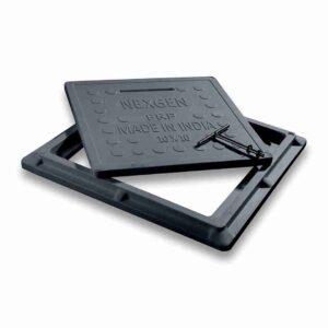 Fiber Reinforced Polymer (FRP) 2.5 Tons Capacity Manhole Cover | Chamber Cover | Sump Cover, 10 x 10 inch (Frame: 10 X 10 Inch, Inner: 7.5 x 7.5 inch) (Cement Grey)