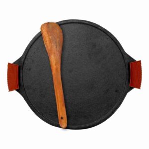 Rock Tawa Dosa Tawa 12 Inch Pre-Seasoned Cast Iron with Free Wooden Spatula and Silicon Grip Cover