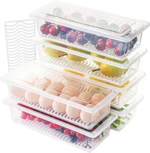 Fridge Storage Containers (Pack of 6) 1500ML Each | With Lids & Removable Drain Plate | Stackable Fridge Organizer for Fruits & Vegetables
