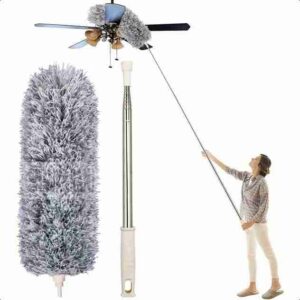 Microfiber Feather Duster Fan Cleaner Mop with Extendable Pole 100 Inch Anti Scratch Bendable Head Brush for High Cobweb Stick Ceiling,High Ceiling Fans,Window Blinds,Furniture